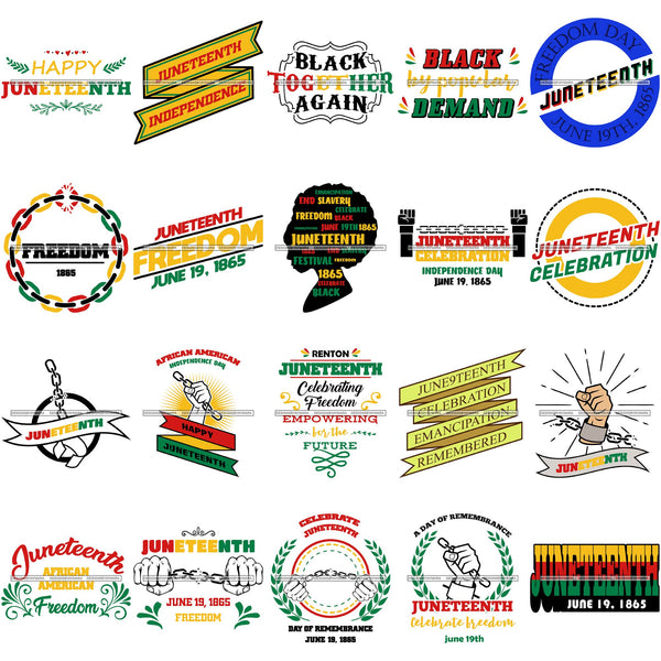 Bundle 20 June 19 Juneteenth Emancipation Freedom Holiday African American History  SVG PNG JPG Vector Cutting Files