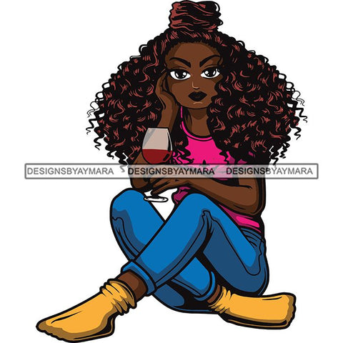 Afro Lola Drinking Wine Relaxing .SVG Cutting Files For Silhouette and Cricut and More!