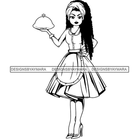 Afro Chef Lola Cooker Cooking Culinary Profession .SVG Clipart Vector Cutting Files For Circuit Silhouette Cricut and More!