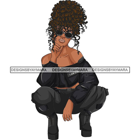 Afro Woman Fashion Girl Squatting Position SVG Cutting Files For Silhouette Cricut and More!