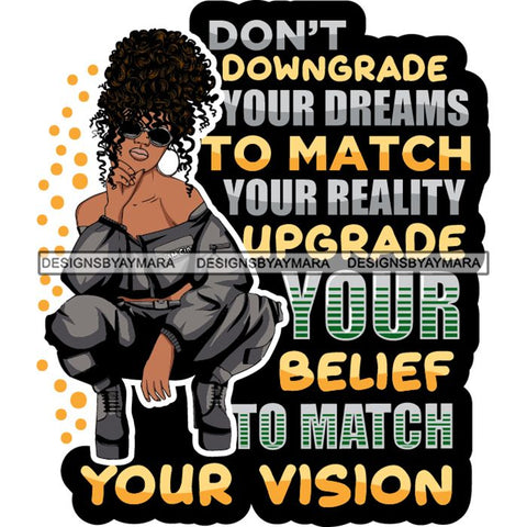 Afro Lola Squatting Bad Ass Life Quotes Confident Lady .SVG Clipart Vector Cutting Files