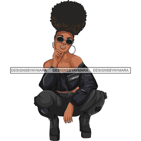 Afro Woman Fashion Girl Squatting Position SVG Cutting Files For Silhouette Cricut and More!