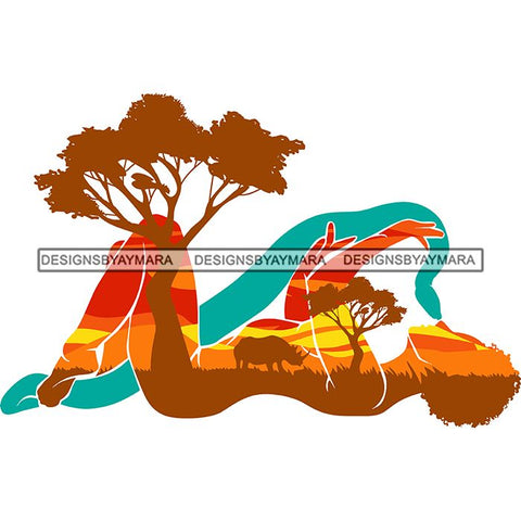 Sensual Woman Silhouette African Wildlife Proud Roots Safari Savanna Africa Continent Exotic Scenic SVG Cutting Files