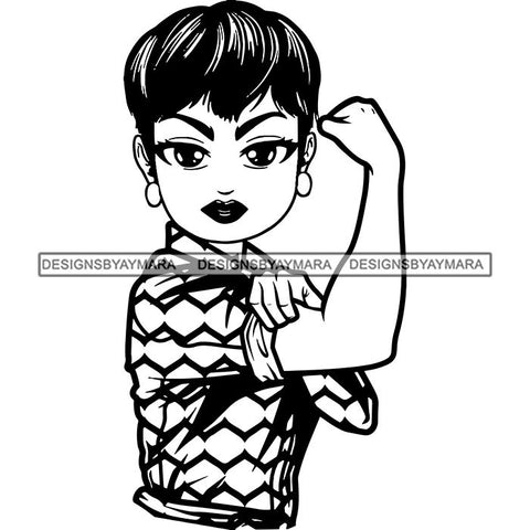 Afro Strong Lola Flexing We Can Do It Woman Power .SVG Cutting Files For Silhouette Cricut and More!