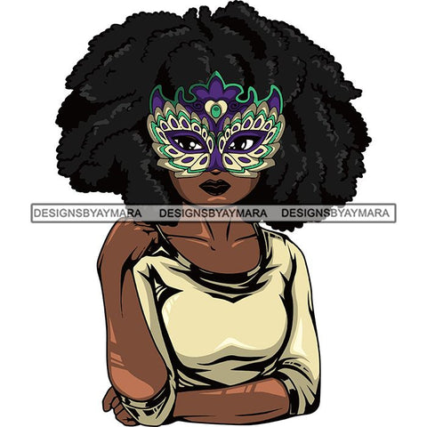 Afro Lola Wearing  Mardi Grass Mask Masquerade Costume SVG Clipart Vector Cutting Files