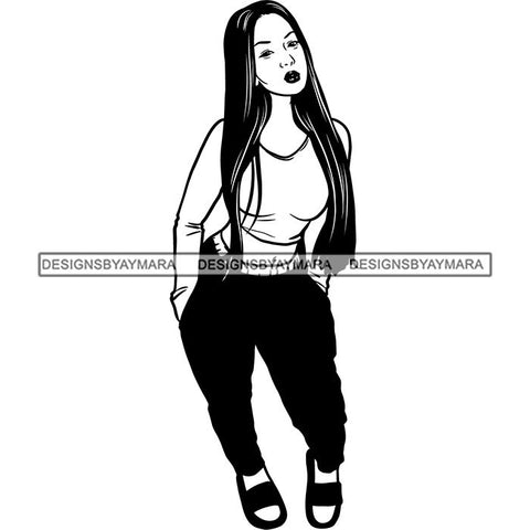 Fashion Woman Model Posing Summer Outfit Vogue Goddess Glamour Trendy Clothing Vector SVG Cutting Files