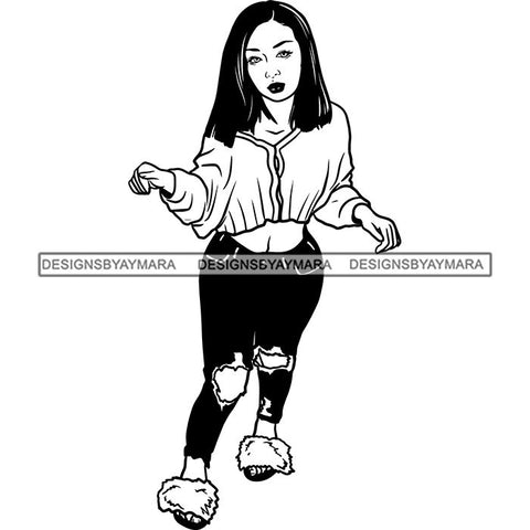 Fashion Woman Model Posing Summer Outfit Vogue Goddess Glamour Trendy Clothing Vector SVG Cutting Files