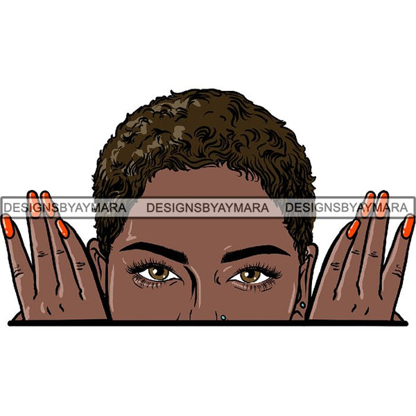 Afro Woman Peeking Peek-a-Boo I see You Melanin Pretty Half Face PNG File For Print Not For Cutting