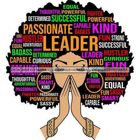 Afro Woman Praying Hair Life Quotes Strong Independent Educated Melanin SVG Cutting Files