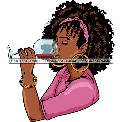 Afro Lola Drinking Wine Life Relax Chilling SVG Cutting Files For Silhouette Cricut and More! Amazing Graphics!