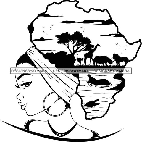 African American Woman Goddess Safari Savanna Africa Continent SVG Files For Cutting and More!