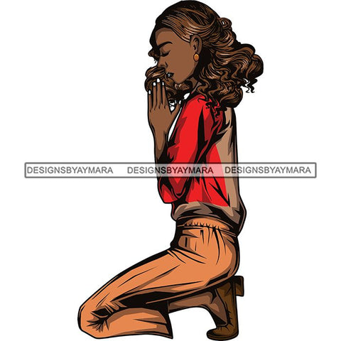 Afro Lola Woman Praying God Lord Knee Prayers Pray Believe Church .SVG PNG JPG Clipart Vector Cutting Files