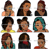 Bundle 9 Afro Black Woman Sister-lock Hairstyle .SVG Cutting Files For Silhouette Cricut and More!