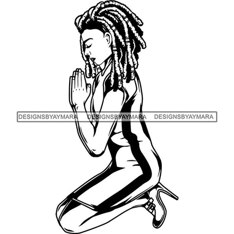 Afro Lola Praying God Lord Prayers Knee Forgiveness .SVG Clipart Cutting Files For Silhouette and Cricut and More!