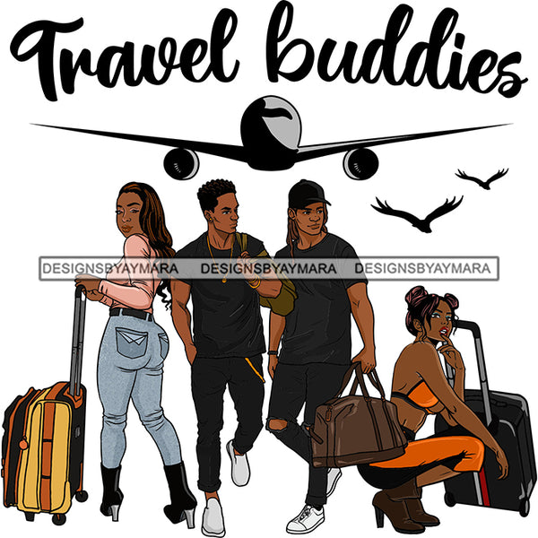 Couples Adventure Getaway Buddies Airplane Vacation Trip Illustration SVG JPG PNG Vector Clipart Cricut Silhouette Cut Cutting