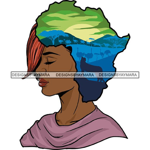 Safari Goddess Africa Continent African American Woman Savanna Animals Hair SVG Cutting Files.