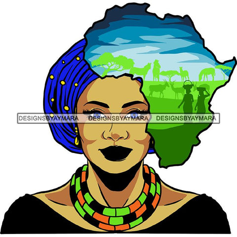 Safari Goddess Africa Continent African American Woman Savanna Animals Hair SVG Cutting Files.
