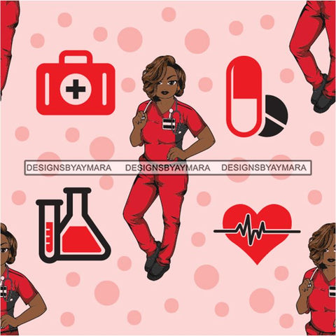 Seamless Pattern Nurse Woman Abstract Decorative Background Vector Designs SVG Files For Cutting and More!