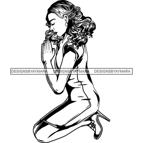 Afro Lola Praying God Lord Prayers Knee Forgiveness .SVG Clipart Cutting Files For Silhouette and Cricut and More!