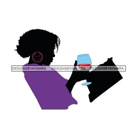 Afro Woman Drinking Wine Feeling Fine Relax SVG Cutting Files For Silhouette Cricut and More!