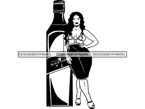 Whiskey Goddess Black Woman Sexy Melanin Nubian Liqueur Beverage Alcohol SVG Cut Files For Silhouette and Cricut