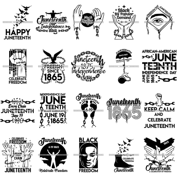 Bundle 20 Juneteenth Emancipation Freedom June19 Holiday African American History  SVG PNG JPG Vector Cutting Files