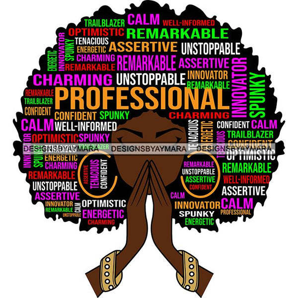 Afro Woman Praying Hair Life Quotes Strong Independent Educated Melanin SVG Cutting Files