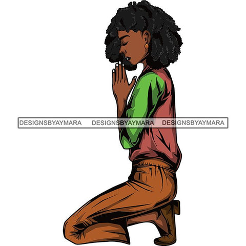 Afro Lola Woman Praying God Lord Knee Prayers Pray Believe Church .SVG PNG JPG Clipart Vector Cutting Files