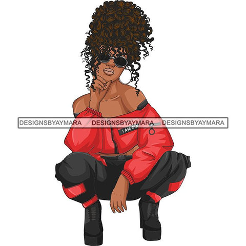 Afro Woman Fashion Girl Squatting Position SVG Cutting Files For Silhouette Cricut and More!