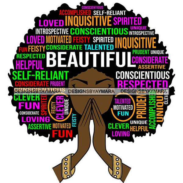 Afro Woman Praying Hair Life Quotes Strong Independent Educated Melanin SVG Cutting Files