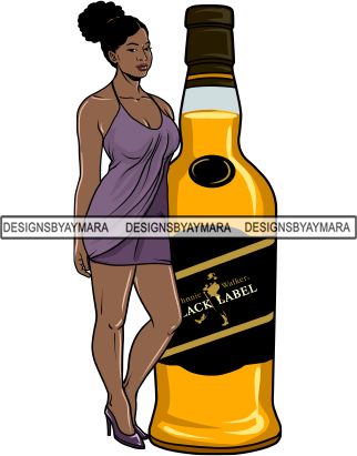 Whiskey Goddess Black Woman Sexy Melanin Nubian Liqueur Beverage Alcohol PNG File For Print Not For Cutting Cut Files For Silhouette and Cricut