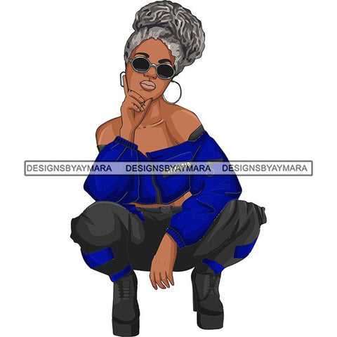 Afro Woman Fashion Girl Squatting Position SVG Cutting Files For Silhouette Cricut and More!