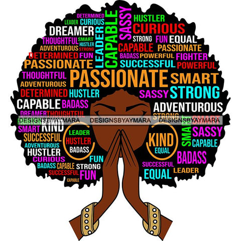 Afro Woman Praying Hair Life Quotes Strong Independent Educated Melanin SVG Cutting Files
