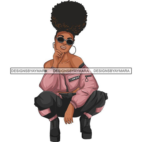 Afro Woman Fashion Girl Squatting Position SVG Cutting Files For Silhouette Cricut and More!