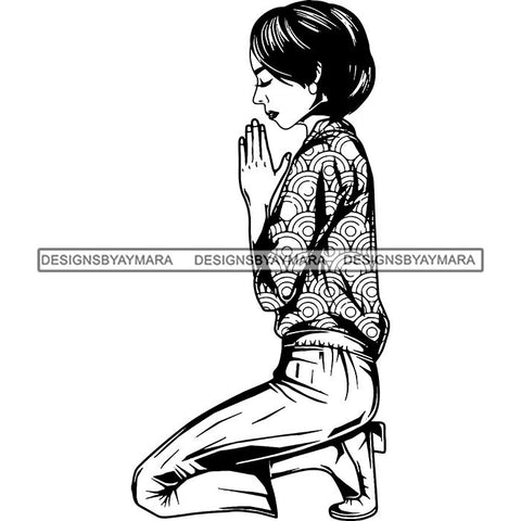 Afro Lola Woman Praying God Lord Knee Prayers Pray Believe Church .SVG PNG JPG Clipart Vector Cutting Files
