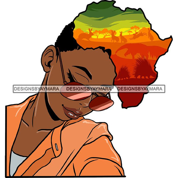 Safari Goddess Africa Continent African American Woman Savanna Animals Hair SVG Cutting Files.