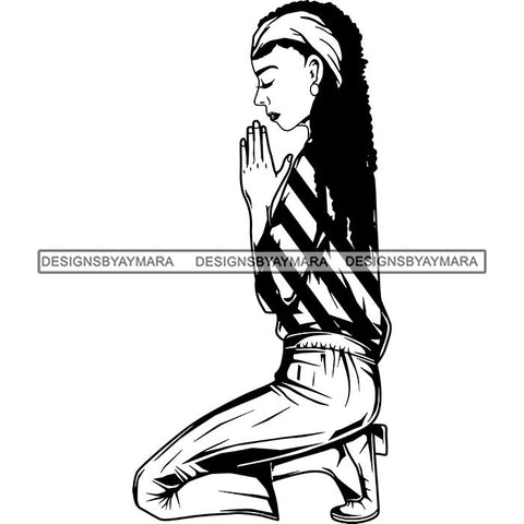 Afro Lola Woman Praying God Lord Knee Prayers Pray Believe Church .SVG PNG JPG Clipart Vector Cutting Files