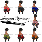 Bundle 7 Afro Woman Fashion Girl Squatting Position SVG Cutting Files For Silhouette Cricut and More!