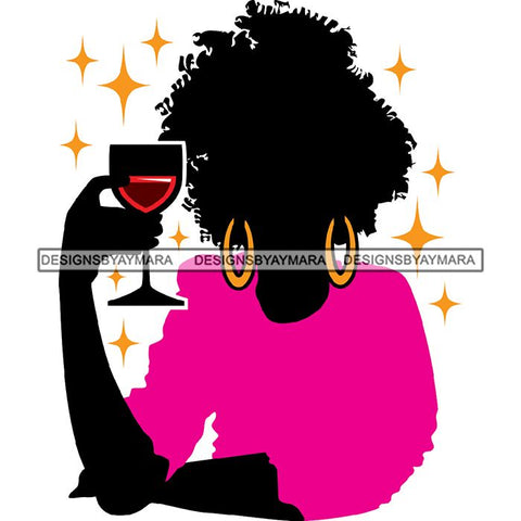 Afro Woman Silhouette Drinking Wine Relax Chilling Stress Free .SVG Cutting Files For Silhouette and Cricut and More!