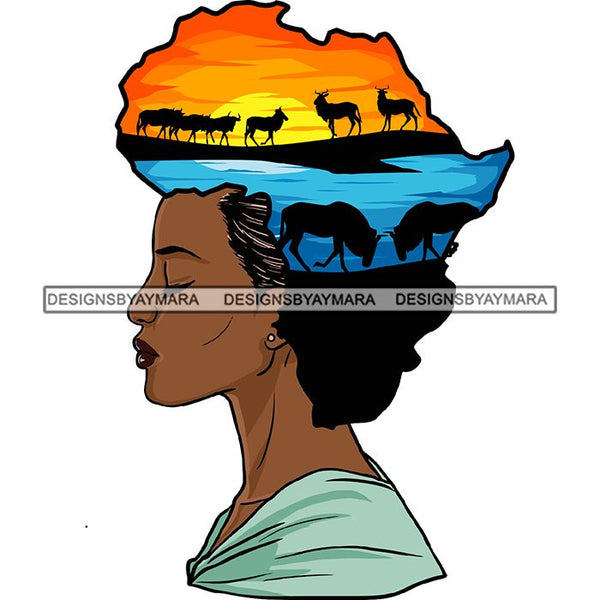 Safari Goddess Africa Continent African American Woman Savanna Animals Hair SVG Cutting Files.
