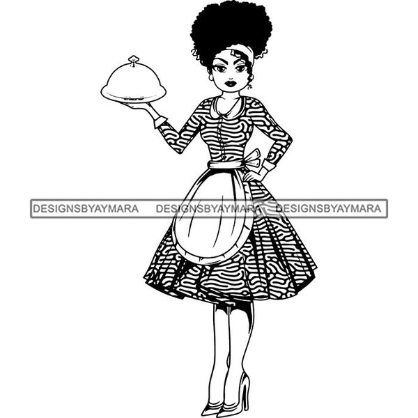 Afro Chef Lola Cooker Cooking Culinary Profession .SVG Clipart Vector Cutting Files For Circuit Silhouette Cricut and More!