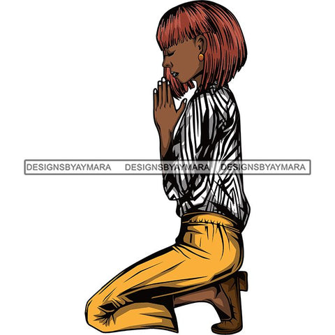 Afro Lola Woman Praying God Lord Knee Prayers Pray Believe Church .SVG PNG JPG Clipart Vector Cutting Files