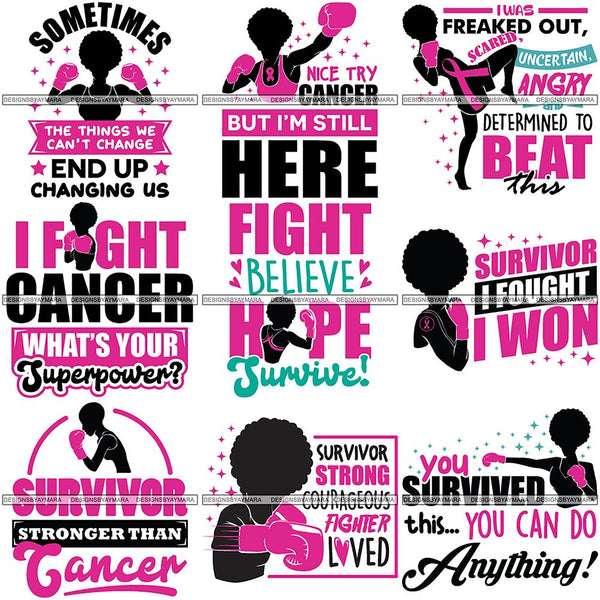 Bundle 9 Strong Afro Woman SVG Cancer Survivor Cutting Files For Silhouette Cricut and More