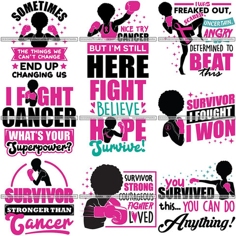Bundle 9 Strong Afro Woman SVG Cancer Survivor Cutting Files For Silhouette Cricut and More
