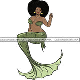 Afro Black Woman Mermaid Aquatic Creature  SVG Cutting File For Silhouette and Cricut