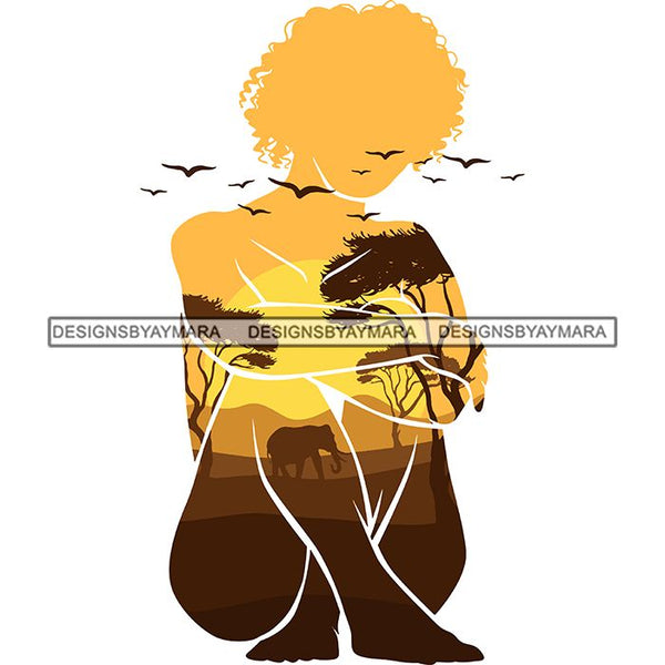 Sensual Woman Silhouette African Wildlife Proud Roots Safari Savanna Africa Continent Exotic Scenic SVG Cutting Files