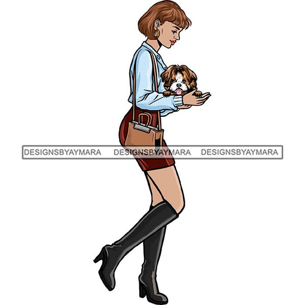 Beautiful Woman Dod Breed Shih Tzu Pet Animal Best Friend Mascot Goddess SVG Cutting Files