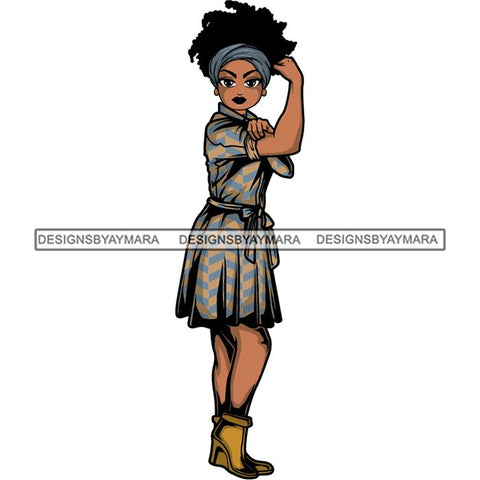 Afro Strong Lola Flexing We Can Do It Woman Power .SVG Cutting Files For Silhouette Cricut and More!