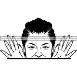 Afro Woman Peeking Peek-a-Boo I see You Melanin Pretty Half Face PNG File For Print Not For Cutting