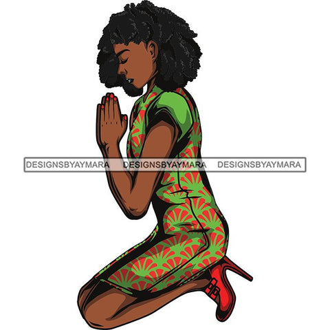 Afro Lola Praying God Lord Prayers Knee Forgiveness .SVG Clipart Cutting Files For Silhouette and Cricut and More!